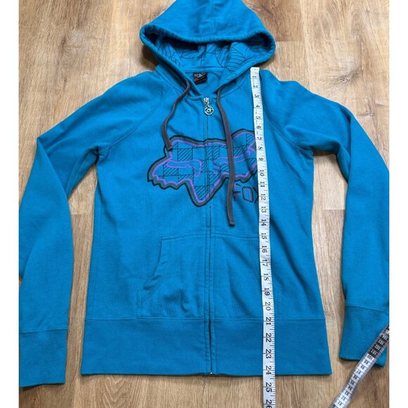 Y2K Fox Racing Teal Full Zip Grunge Hoodie Medium - Picture 6 of 7